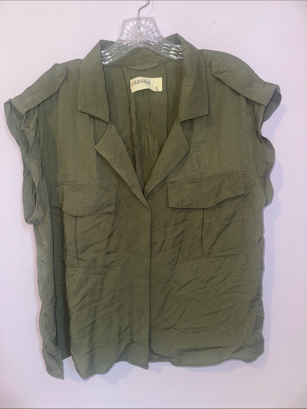 Pistola Olive Utility Button-Front Top with Flap Pockets Size L